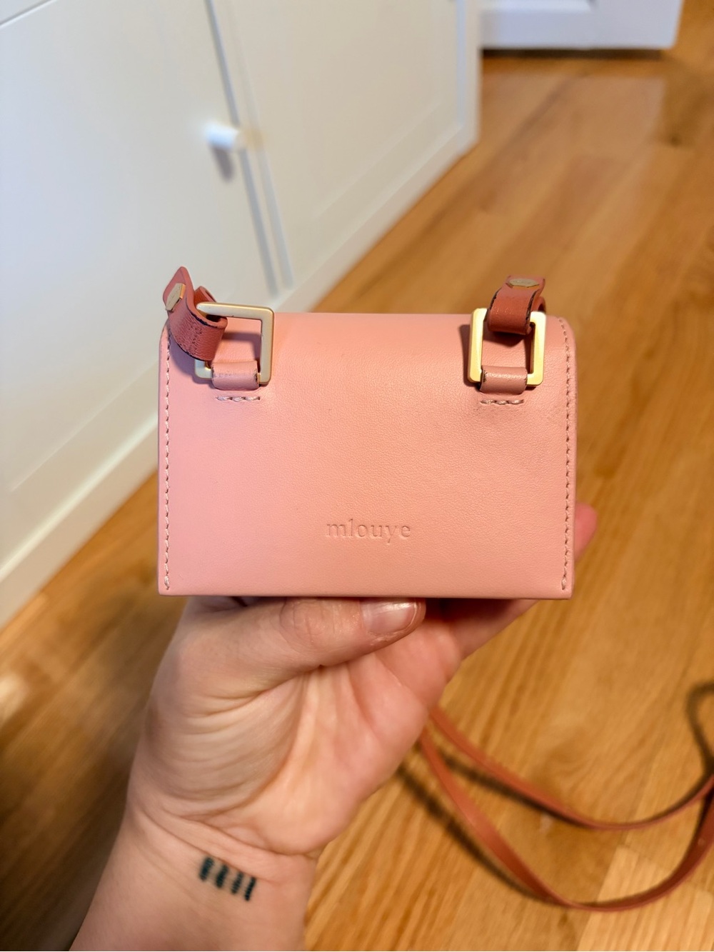 Mlouye Naomi Mini Wallet Crossbody Gummy Pink Blue Leather Bag EUC - Picture 7 of 12
